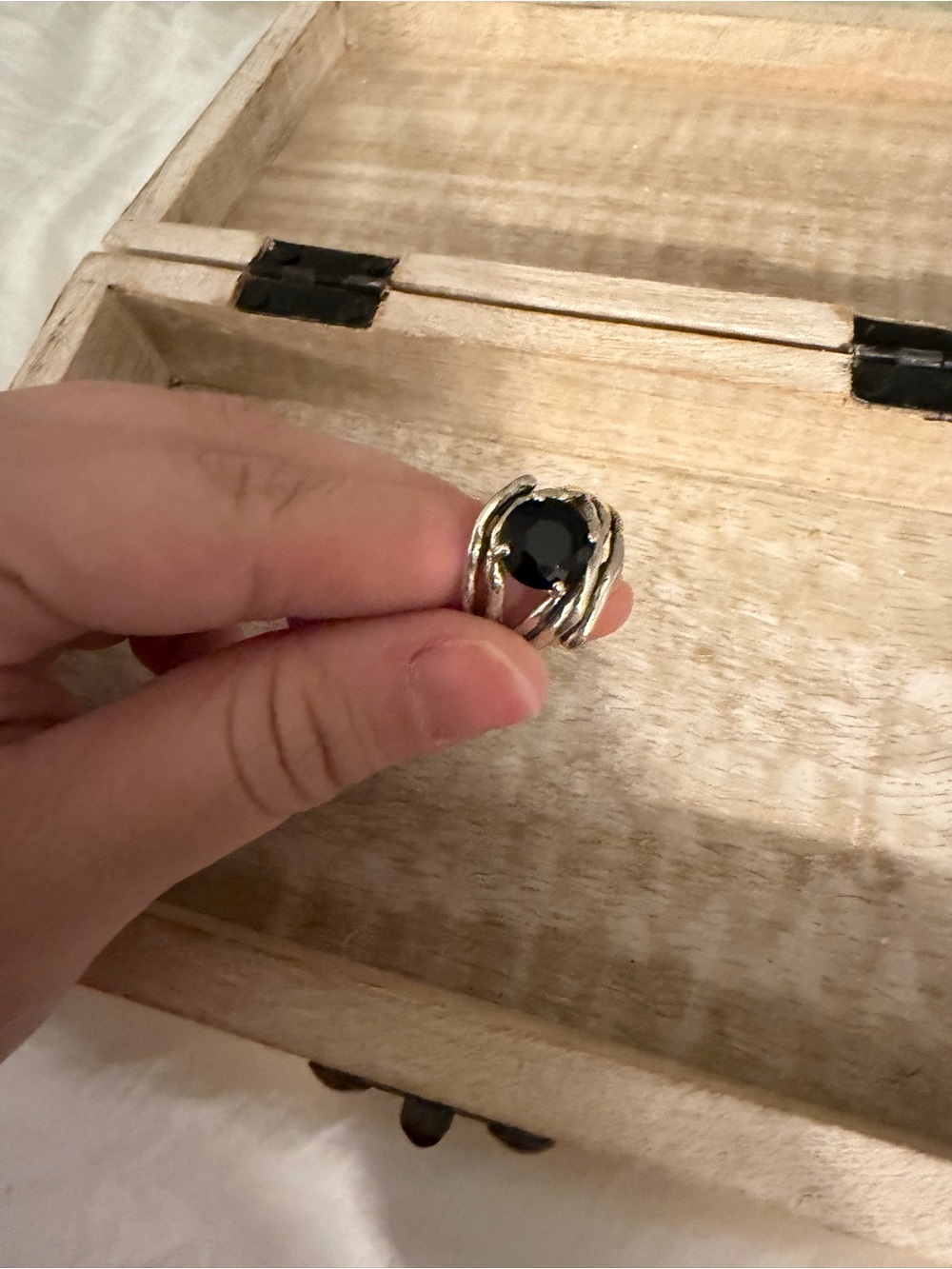 Silver Ring with Black Round Stone